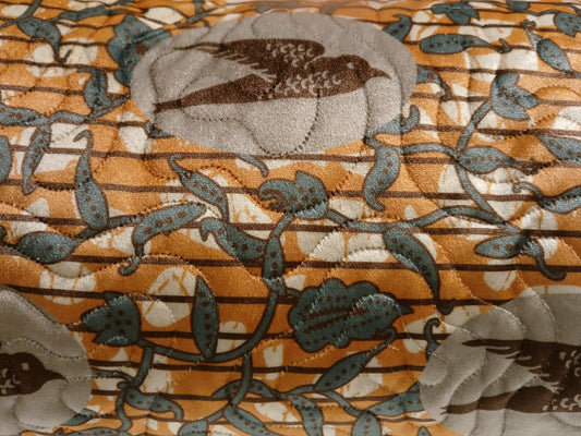 Quilted Velvet Lumbar Pillow Cover - Rust Birds