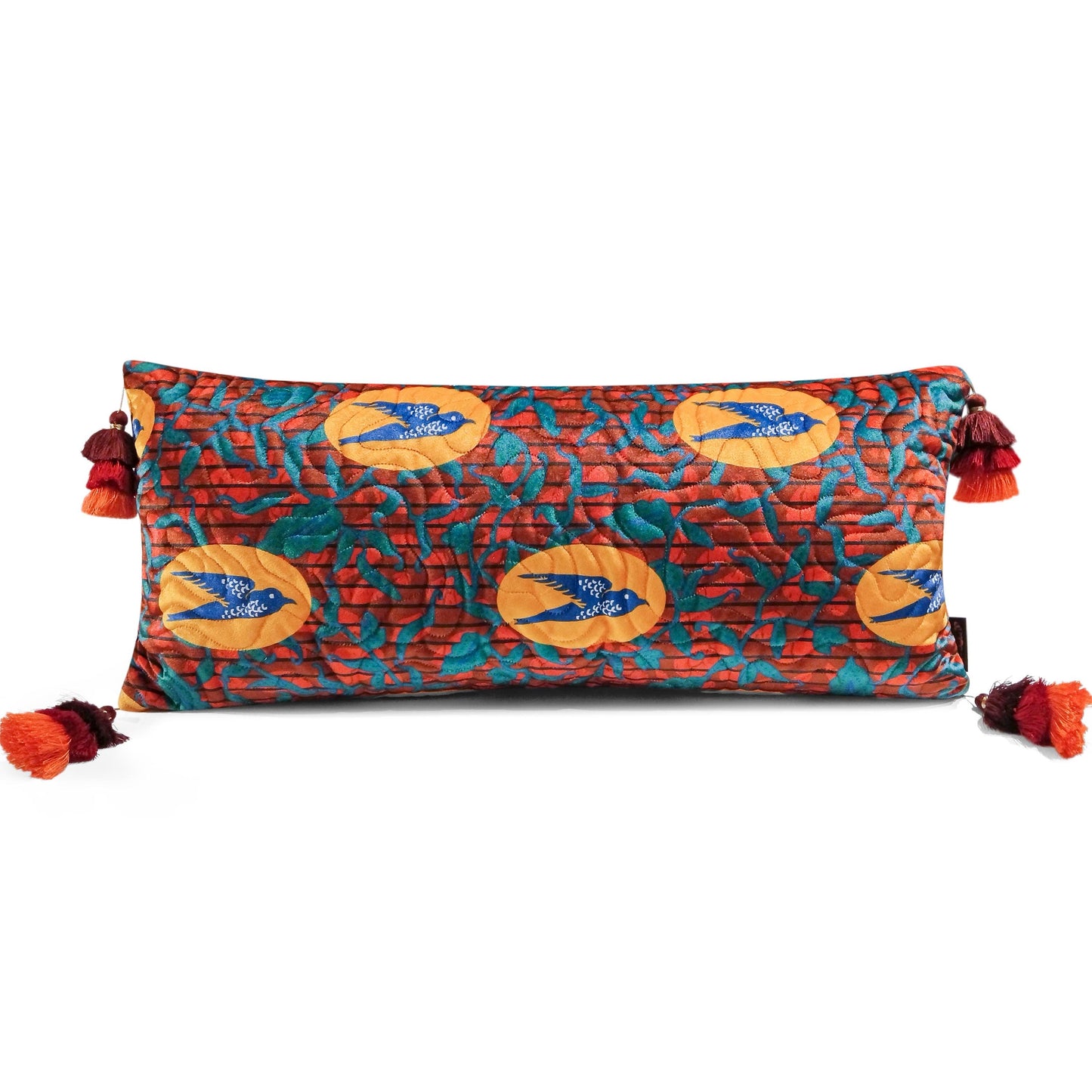 Quilted Velvet Lumbar Pillow Cover - Yellow Birds